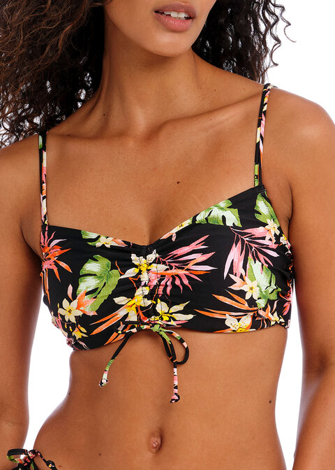 Havana Sunrise Bralette Bikini Top by Freya, Black Floral, Plunge Bikini