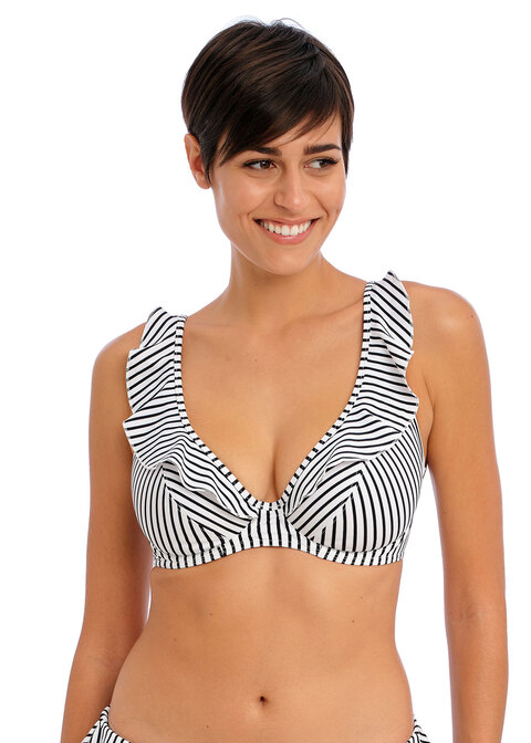 Jewel Cove Stripe Black High Apex Bikini Top from Freya