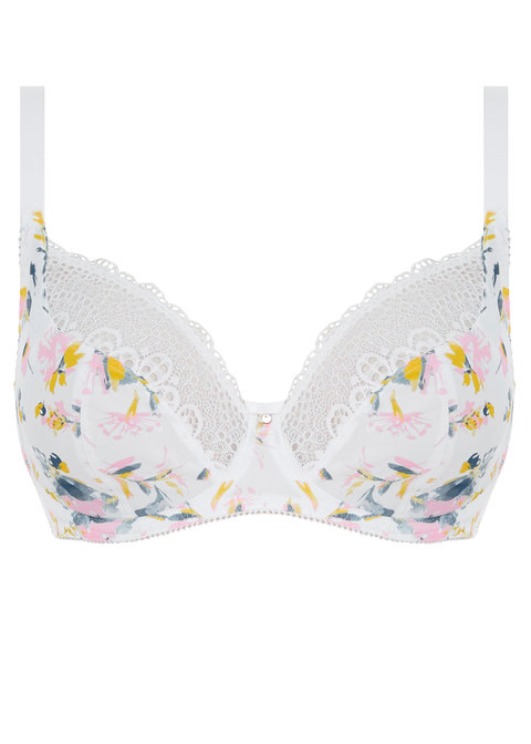 KAROline.pl - Biustonosz Freya MEDLEY AA5650WHE Uw Moulded Deco Plunge Bra  White If soft playful prints are for you, you'll love Medley. Its abstract  floral design flourishes in accents of golden yellow