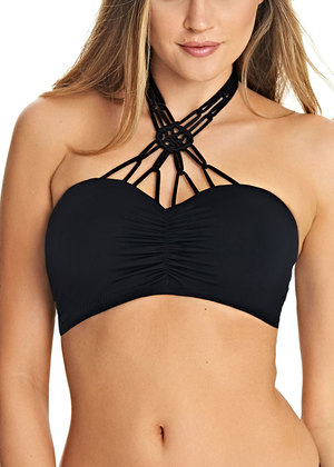 Macrame Bandeau Bikini Top Black Macrame  Black