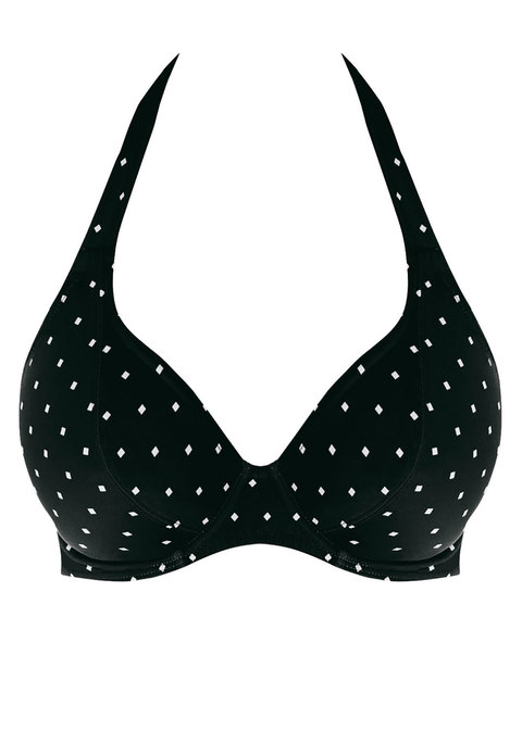 AERIE Womens XL Black Polka Dot Halter Swimsuit Bikini Top Padded Perky  Triangle